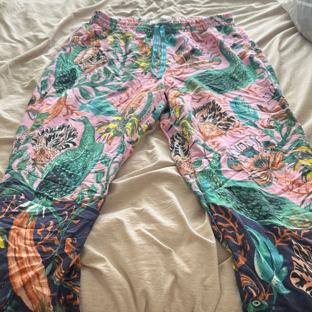 Anthropologie Multicolor Floral Peacock Pajama Pants